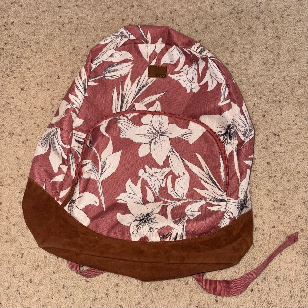 Roxy Rose Floral Backpack with Brown Suede Base